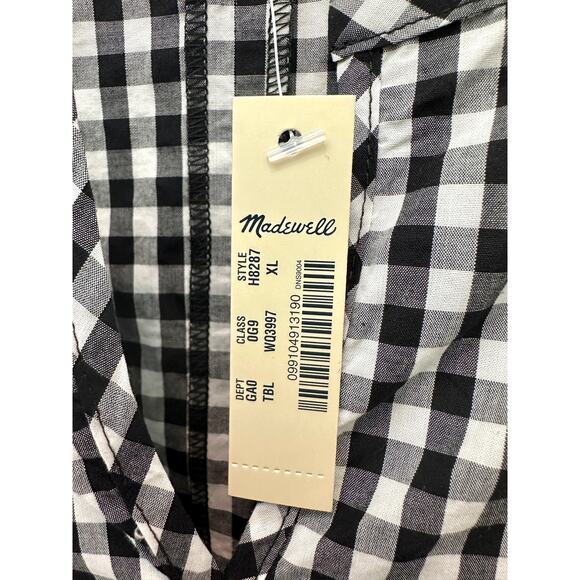 MADEWELL | Black Gingham Peasant Top Embroidered Sleeves Tassel Tie NWT | XL - Picture 7 of 9